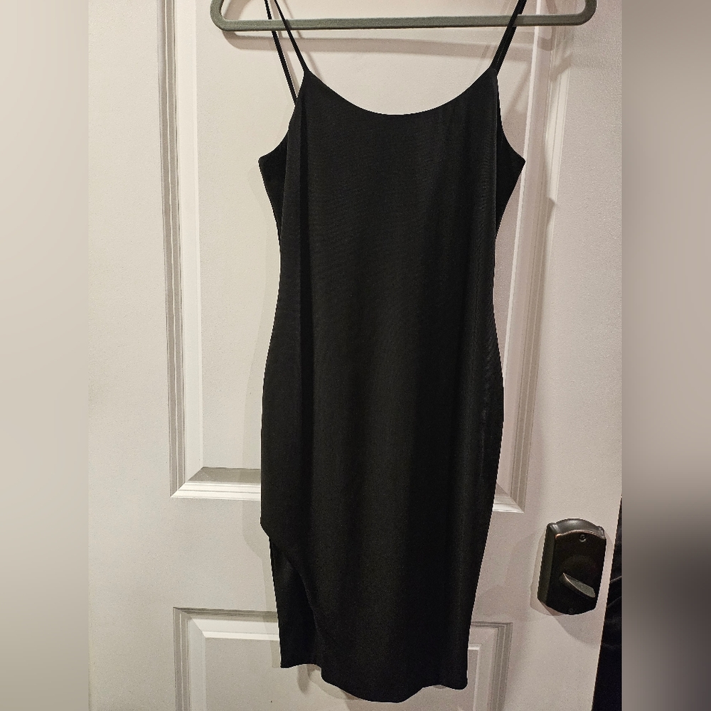 Black mini dress with slit